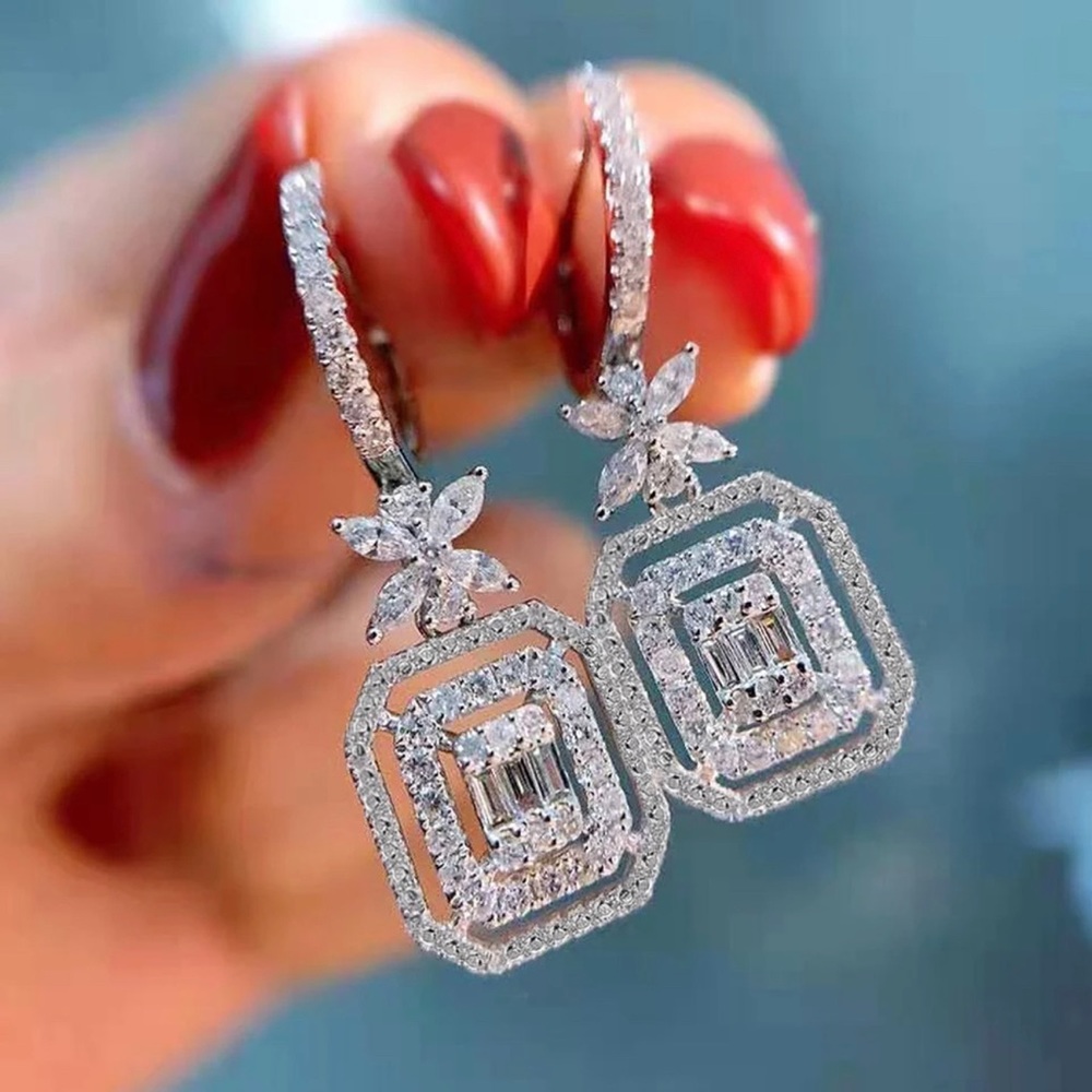 COPY - Huitan Modern Fashion Silver Color Women's Dangle Earrings with Shiny CZ… - Picture 2 of 5